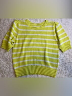 Sonoma Lime and White Striped Short Sleeve Crewneck Sweater